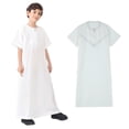 thumbnail image 1 of Thobe for Kids Short Sleeve Zipper White Thobe Ramadan Clothes Boys Size 9-10 Years Clothes, 1 of 9