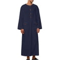 thumbnail image 1 of Muslim Thobe for Men Button down Long Sleeve Henley Cotton Thobe Mens Caftans Big and Tall Mens Arab Thobe with Pocket Size 5XL Dark Blue, 1 of 9