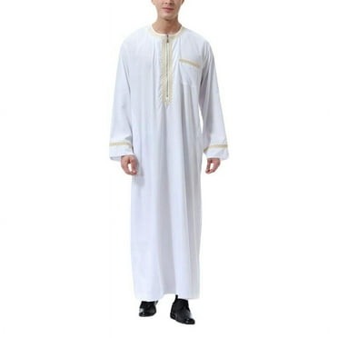 Muslim Thobe for Men Cotton Lightweight Mens Leisure Islamic Arabic Ramadan Robes Muslim Men Long Sleeve Clothing