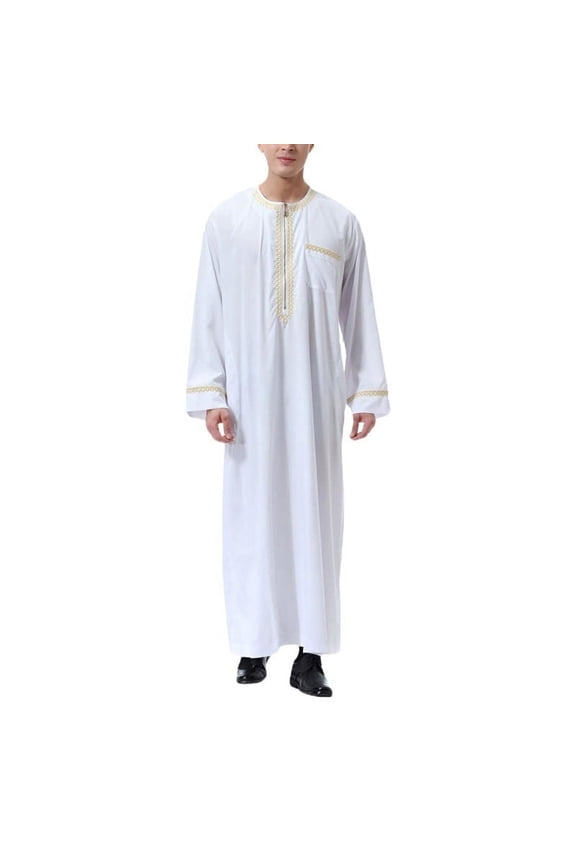 Muslim Thobe for Men Cotton Lightweight Mens Leisure Islamic Arabic Ramadan Robes Muslim Men Long Sleeve Clothing