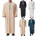 thumbnail image 1 of Muslim Thobe for Men Frog Buckle Mens Caftans Big and Tall Mens Soft Arab Thobe with Pocket and Embroidery Size 3XL White, 1 of 9