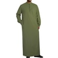 thumbnail image 1 of Muslim Thobe for Men Kaftan with Pockets Button Down Long Gown Men's Arab Thobe Long Sleeve Army Green S, 1 of 7