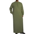 thumbnail image 1 of Muslim Thobe for Men Kaftan with Pockets Button Down Long Gown Men's Arab Thobe Long Sleeve Army Green XL, 1 of 7