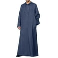 thumbnail image 1 of Muslim Thobe for Men Muslim Robe Set Arab Middle Robe Long Sleeve Hooded Button Casual Robe Linen Robe Men, 1 of 8