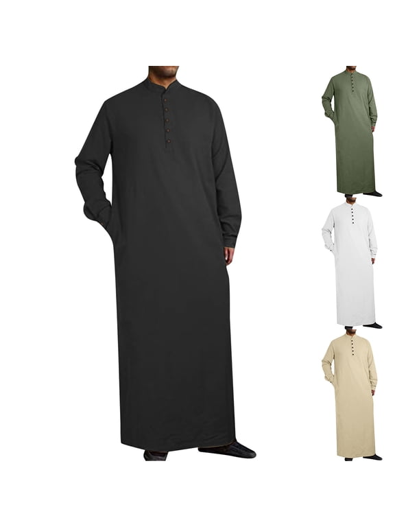 Thobes for Men Loose Fit Kaftan Thobe Casual Lightweight Beach Long Gown Loungwear Big and Tall Arab Thobe Robe Outfits with Pocket