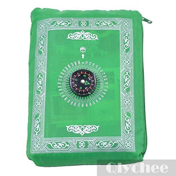 Muslim Travel Prayer Rug with Pouch Islamic Portable Pocket Mat (Green) [1 pc]