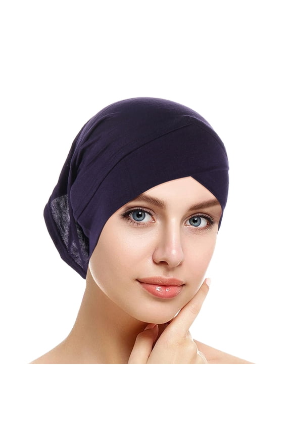 Muslim Turbans for Women Men Pre Tied Solid-color Lightweight Cap Stretchy Hair Cover Wrap Headwear Casual Comfortable Head Hat Soft Turban Cap Fashion Chemo Hat Turban Head Scarves Navy One Size