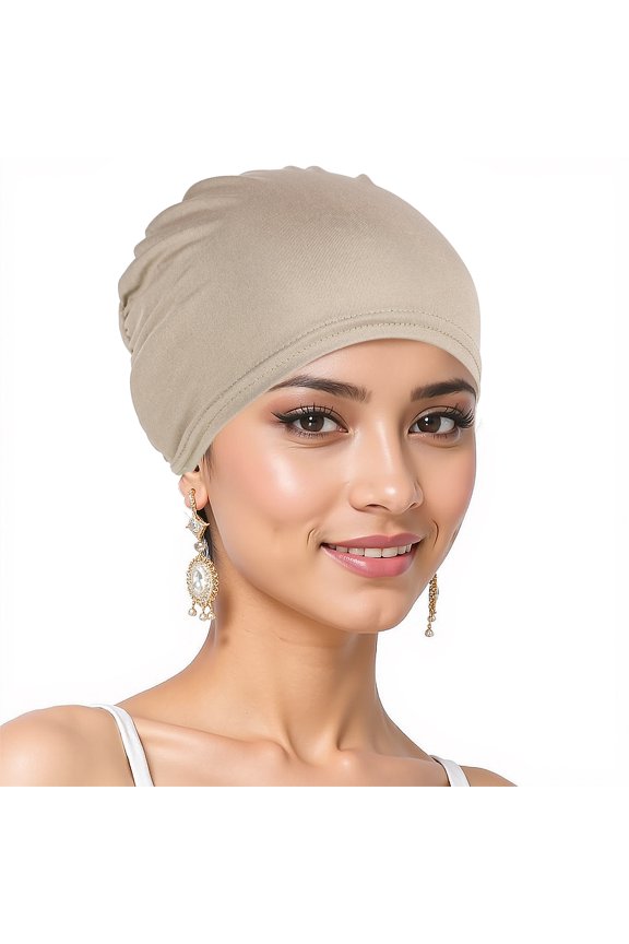 Muslim Undercap Beanie, 100% Polyester Seamless Multipurpose Head Cover for Women,one size,camel beige