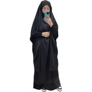 Muslim Women Abaya Two Pieces Set Prayer Dress Elasticated Sleeves Islamic Robe Modest Full Cover Prayer Clothes