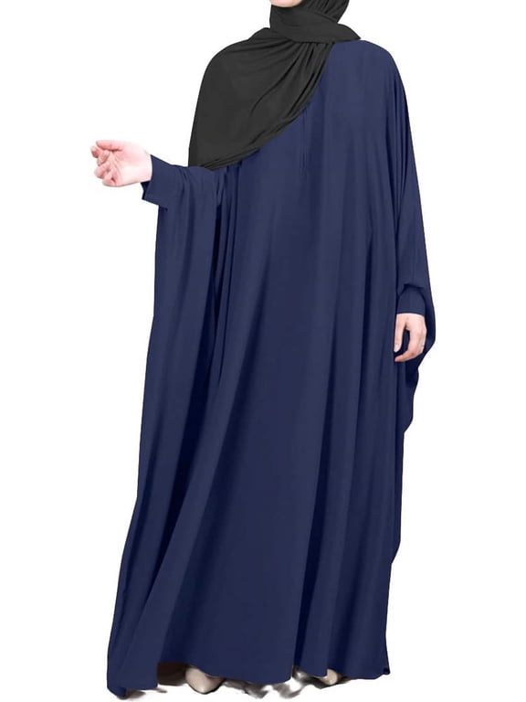 Muslim Women Batwing Abaya Dress Front Zipper Kaftan Islamic Maxi Dress Middle East Robe