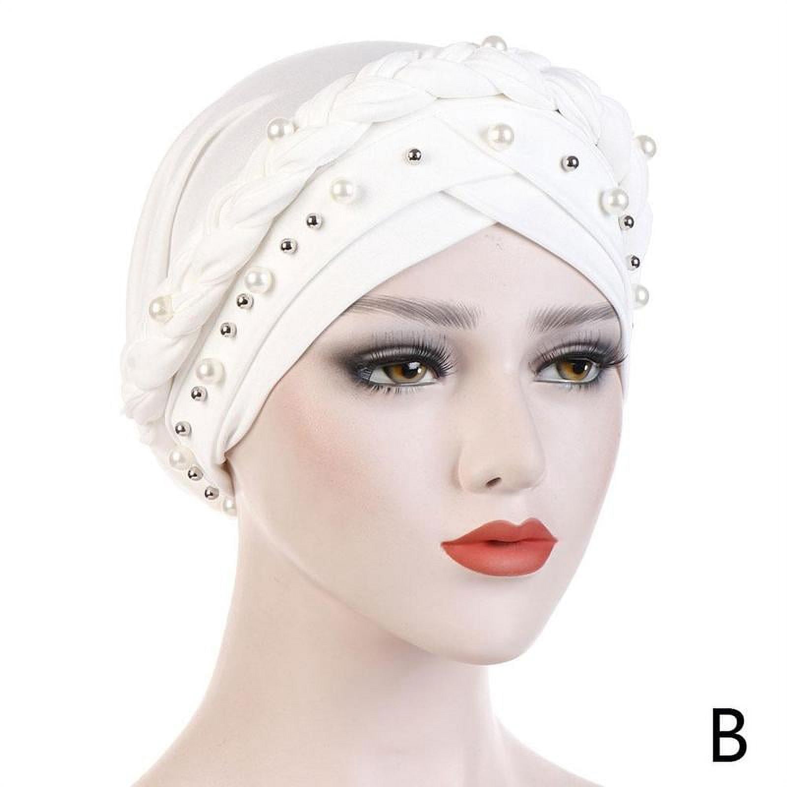 Muslim Women Hijab Turban Hat Cap Head Wrap Lady Pearl Bonnet Q5R1
