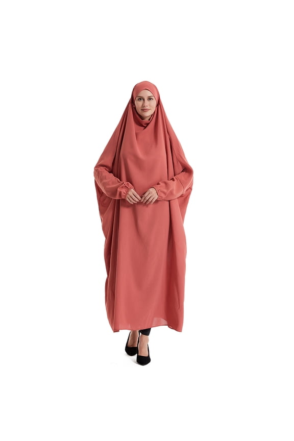 Muslim Women Solid Color Hooded Batwing Sleeves Abaya Long Hijab