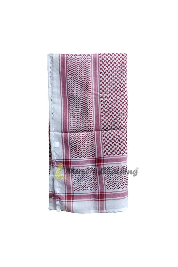 MuslimClothing Maroon White Keffiyeh Palestine Arafat Scarf Shawl 120x120cm