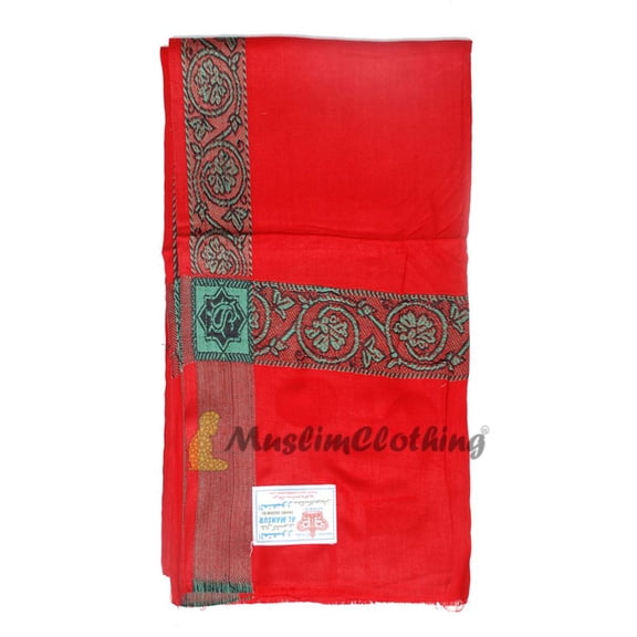 MuslimClothing Red Kashmiri Yemeni Habaib Men's Islamic Shawl Sorban 56cmx203cm