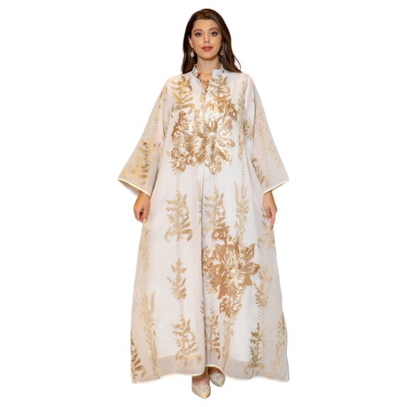 Muslims Dress for Women Female Full Length Dress Long Sleeves Embroidered Dress Loose Muslims Robe Middle East Thobe
