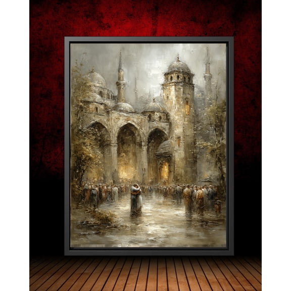 Muslims Mosque Courtyard Wall Art Poster, Ramadan Eid Moody, Sacred Spiritual Architecture Fine Art Decor, Unframed Poster Size 16x24