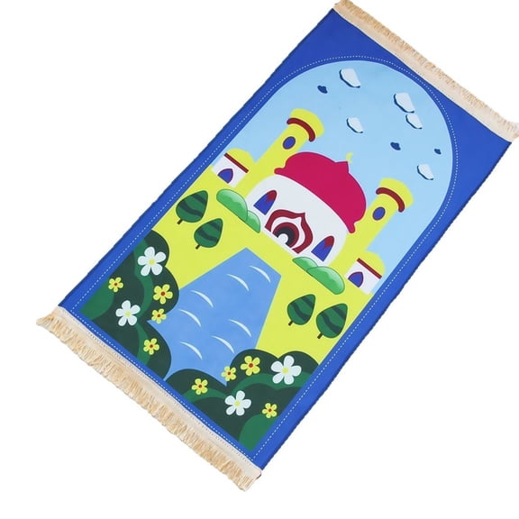 Muslims Prayer Floor Mat with Tassels Soft Bedroom Floor House Prayer Rug Carpet Cartoon Pattern Children Blanket