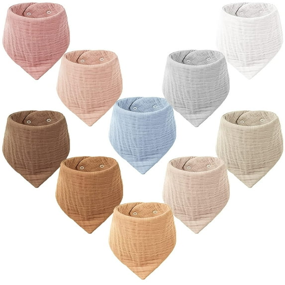 Muslin Baby Bibs 10 Pack Baby Bandana Drool Bibs 100% Cotton for Unisex Boys Girls,10 Solid Colors Set for Teething Drooling