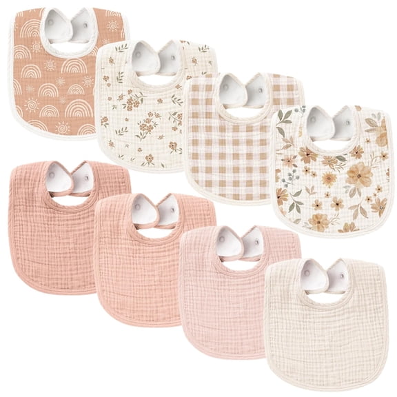 Muslin Baby Bibs 8 Pack Baby Bandana Drool Bibs Cotton for Unisex Boys and Girls, Soft Absorbent Set for Teething and Drooling