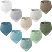 Muslin Baby Bibs for Boys Girls, 10 Pack Drool Bibs, Muslin Triangular Scarf Baby Bibs,Super Absorbent Organic Cotton Neckerchief for Infants Toddlers