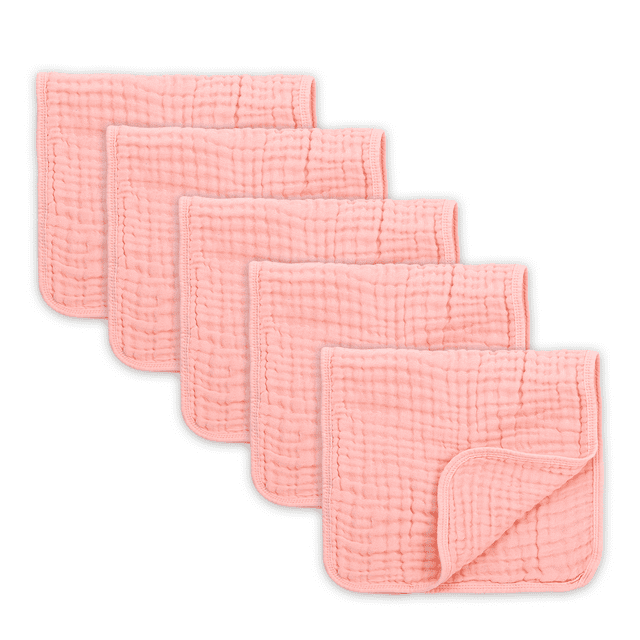 FOOK FISH Muslin Baby Burp Cloths, 5 Pack, 20'' X 10'', Peachy Pink