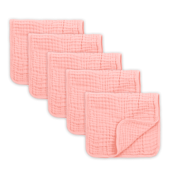 Muslin Baby Burp Cloths 5 Pack Cotton Burping Rags for Newborn Soft and Absorbent Unisex Spit up Rags for Girls Baby Registry Gift 20'' X 10'' Peachy Pink