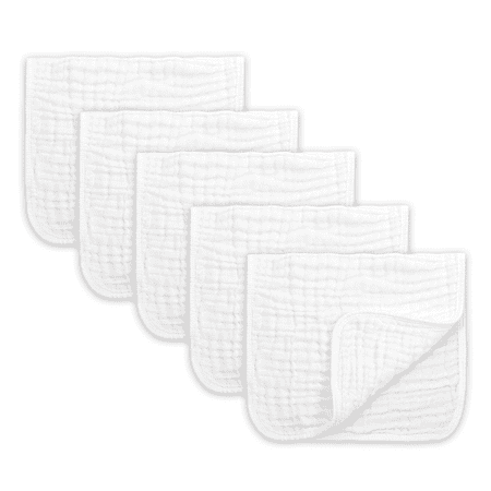 Muslin Baby Burp Cloths 5 Pack Cotton Burping Rags for Newborn Ultra Soft and Absorbent for Boys and Girls Baby Registry Gift 20'' X 10'' White
