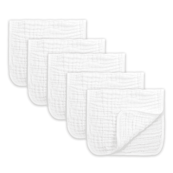 Muslin Baby Burp Cloths 5 Pack  Cotton Burping Rags for Newborn Ultra Soft and Absorbent  for Boys and Girls Baby Registry Gift 20'' X 10'' White