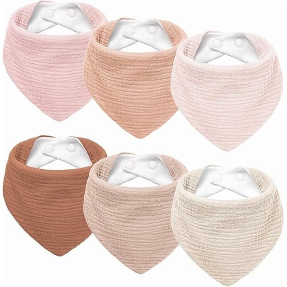 Muslin Baby Drool Bibs 6Pack Soft Triangular Adjustable Baby Bandana Bibs for Unisex Baby Girls & Boys