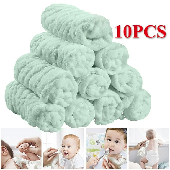 Muslin Baby Wipes - Ultra Soft Cotton Wash Cloths for Newborn, Super Absorbent Face and Bath Towel and Reusable Baby Wipes for Sensitive Skin. 10 pack - 10 x 10 inches