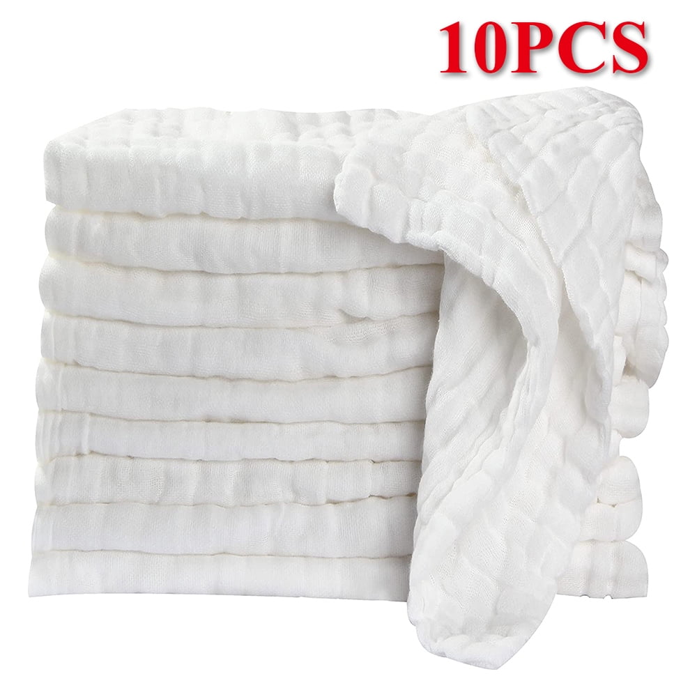 Muslin Baby Wipes - Ultra Soft Cotton Wash Cloths for , Super Absorbent Face and Bath Towel and Reusable Baby Wipes for Sensitive Skin. 10 pack - 10 x 10 inches