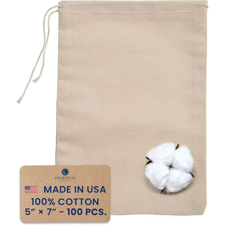 Muslin Bags 100 Cotton Drawstring Bags Medium 100pcs 5x7 Reusable Tea Bags Jewelry Gift Spice and Pouch Gift Sachet Bags Natural Hem and