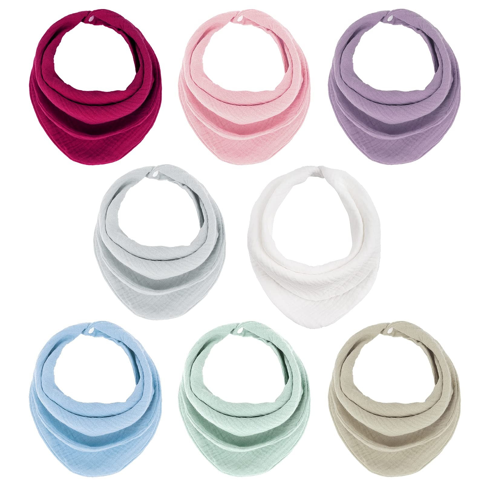 Muslin Bandana Drool Bibs in 8 Colors for Teething and Drooling, Soft
