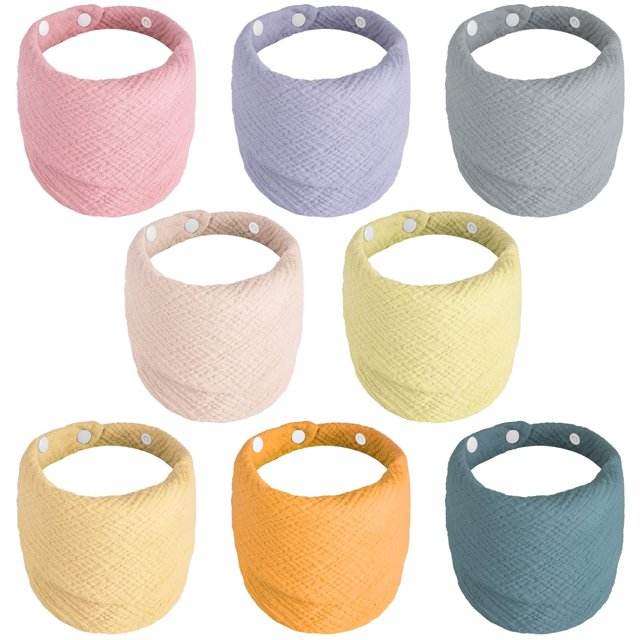 Muslin Bandana Drool Bibs in 8 Colors for Teething and Drooling, Soft and Absorbent Organic