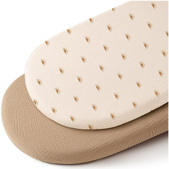 Muslin Bassinet Sheets for Baby Boy Girl,Breathable Baby Bassinet Sheets Fitted for Bassinet,Oval Rectangle,Hourglass,Bassinet Mattress/Pad,Soft Cotton 2 Pack