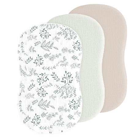 Muslin Bassinet Sheets for Baby Girl Boy, 3 Pack Soft Breathable Baby Bassinet Mattress Sheets Fit for Hourglass Oval Cradle, Moses Basket Rectangle Mattress