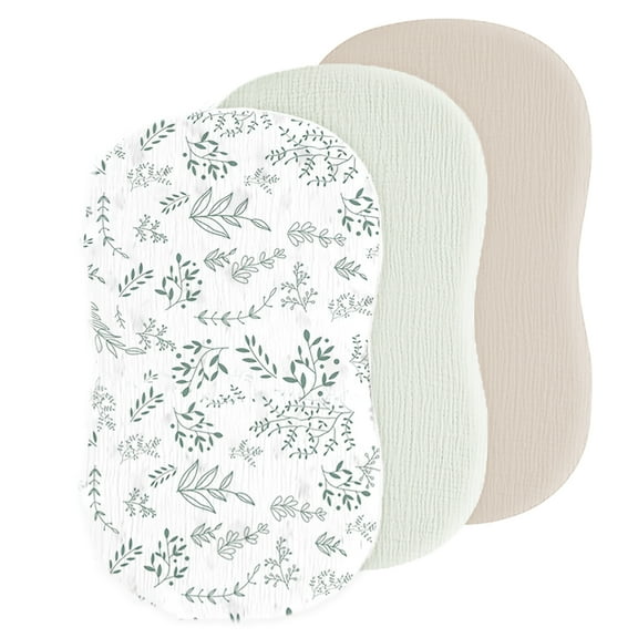 Muslin Bassinet Sheets for Baby Girl Boy, 3 Pack Soft Breathable Baby Bassinet Mattress Sheets Fit for Hourglass Oval Cradle, Moses Basket Rectangle Mattress