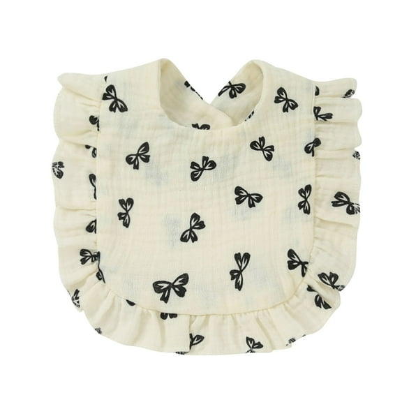 Muslin Bibs Unisex Baby Cotton Drooling Teething Bibs Ruffle Hem Reusable Absorbent Newborn Cute Soft Burp Cloths, Bowknot