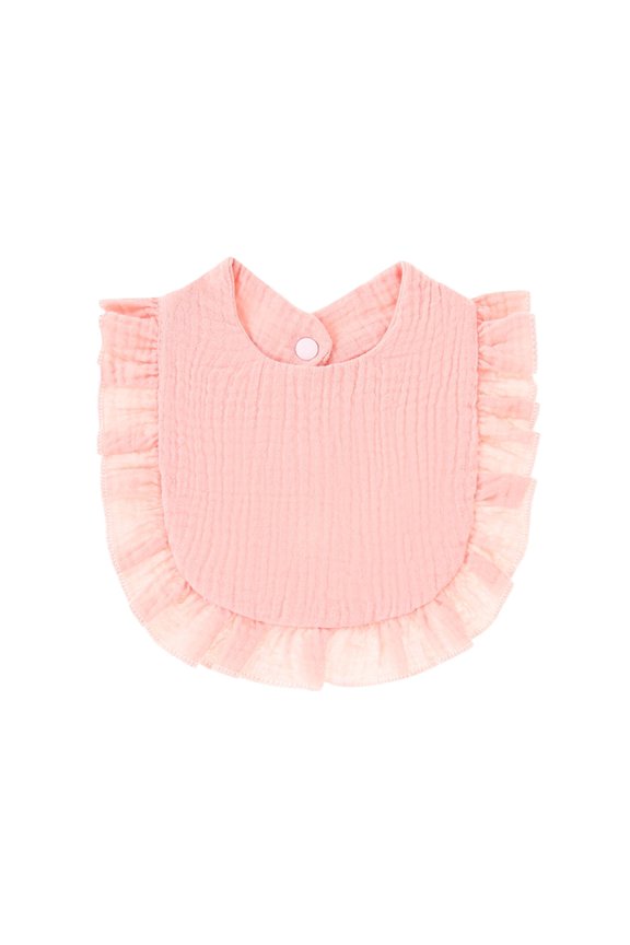 Muslin Bibs Unisex Baby Cotton Drooling Teething Bibs Solid Ruffle Hem Reusable Absorbent Newborn Soft Burp Cloths, Watermelon Red