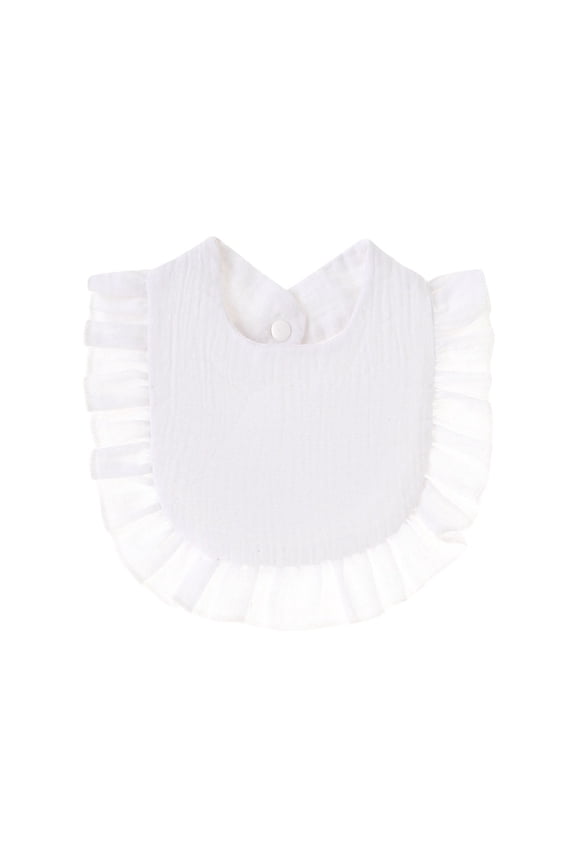 Muslin Bibs Unisex Baby Cotton Drooling Teething Bibs Solid Ruffle Hem Reusable Absorbent Newborn Soft Burp Cloths, White