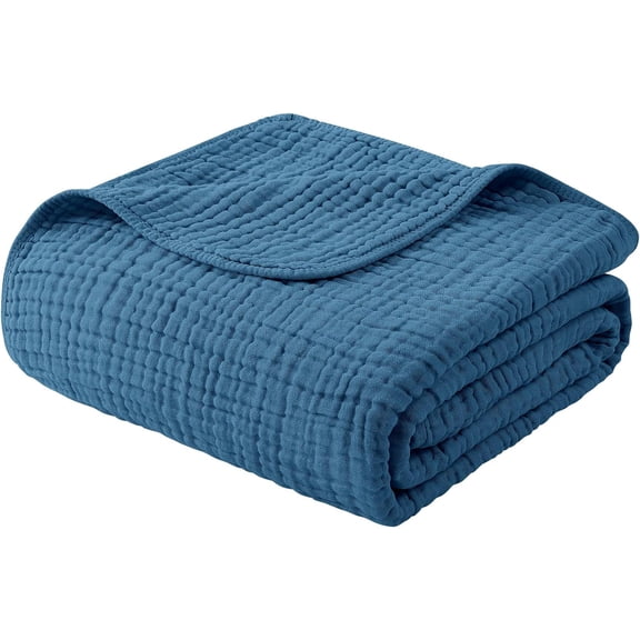 Muslin Blanket 100% Organic Cotton Twin Size 60" x 80" Lightweight Breathable Summer Gauze Blanket for Adults Dark Blue