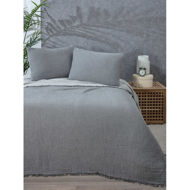 Muslin Blanket 4 Layers Soft Bedspread 100 Turkish Cotton Muslin Bed Cover Reversible Coverlet Anthracite 91x95 inches Queen Size Walmart