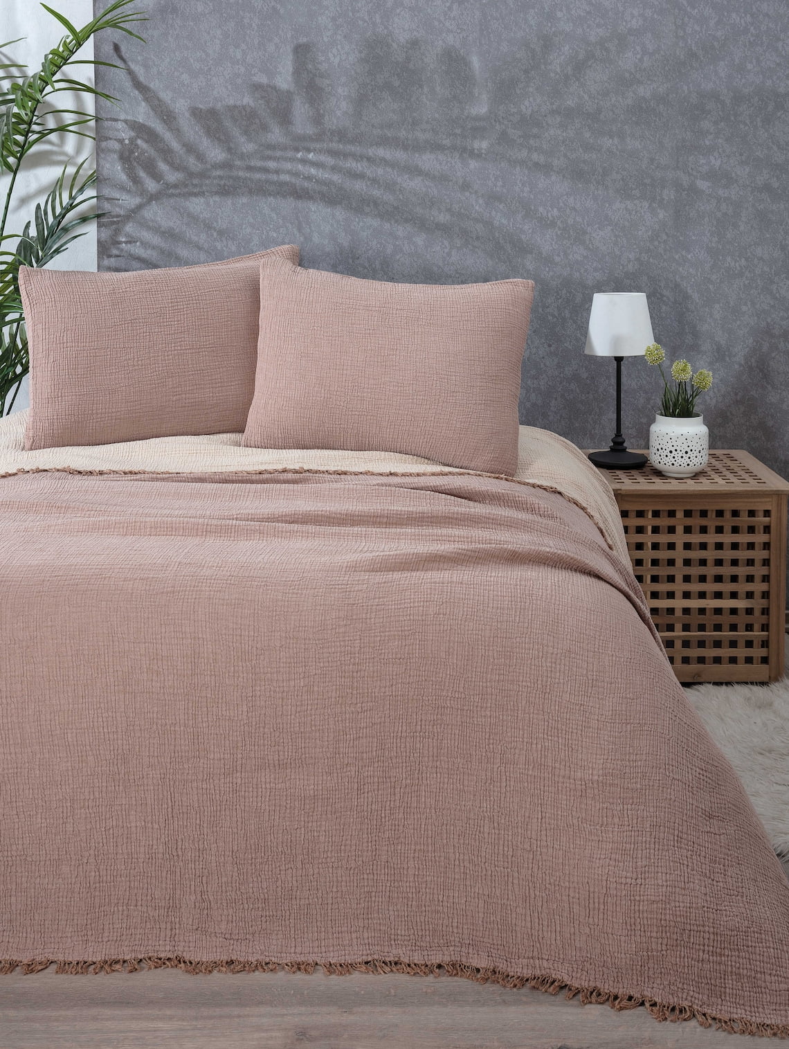 Brown Reversible Organic Cotton Queen Bedspread Set