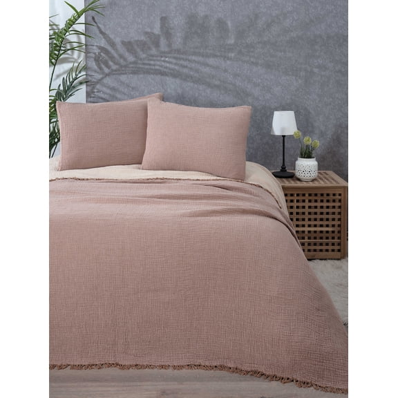 Muslin Blanket 4 Layers, Soft Bedspread, 100% Turkish Cotton Muslin Bed Cover, Reversible Coverlet, Brown, 95x102 inches, King Size