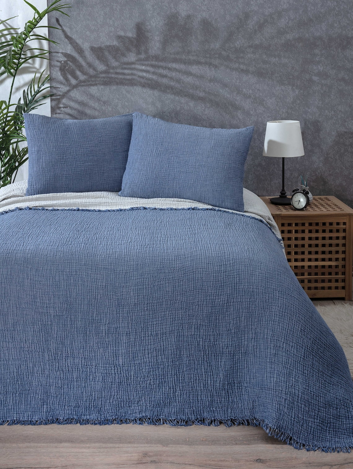 Warm Organic Muslin Blanket 4 Layers 100 Cotton Reversible Twin Size Indigo 63x90 inches Walmart