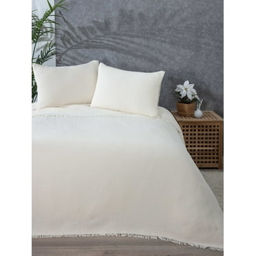 Muslin Blanket 4 Layers, Soft Bedspread, 100% Turkish Cotton Muslin Bed Cover, Reversible Coverlet, Ivory, 63x90 inches, Twin Size