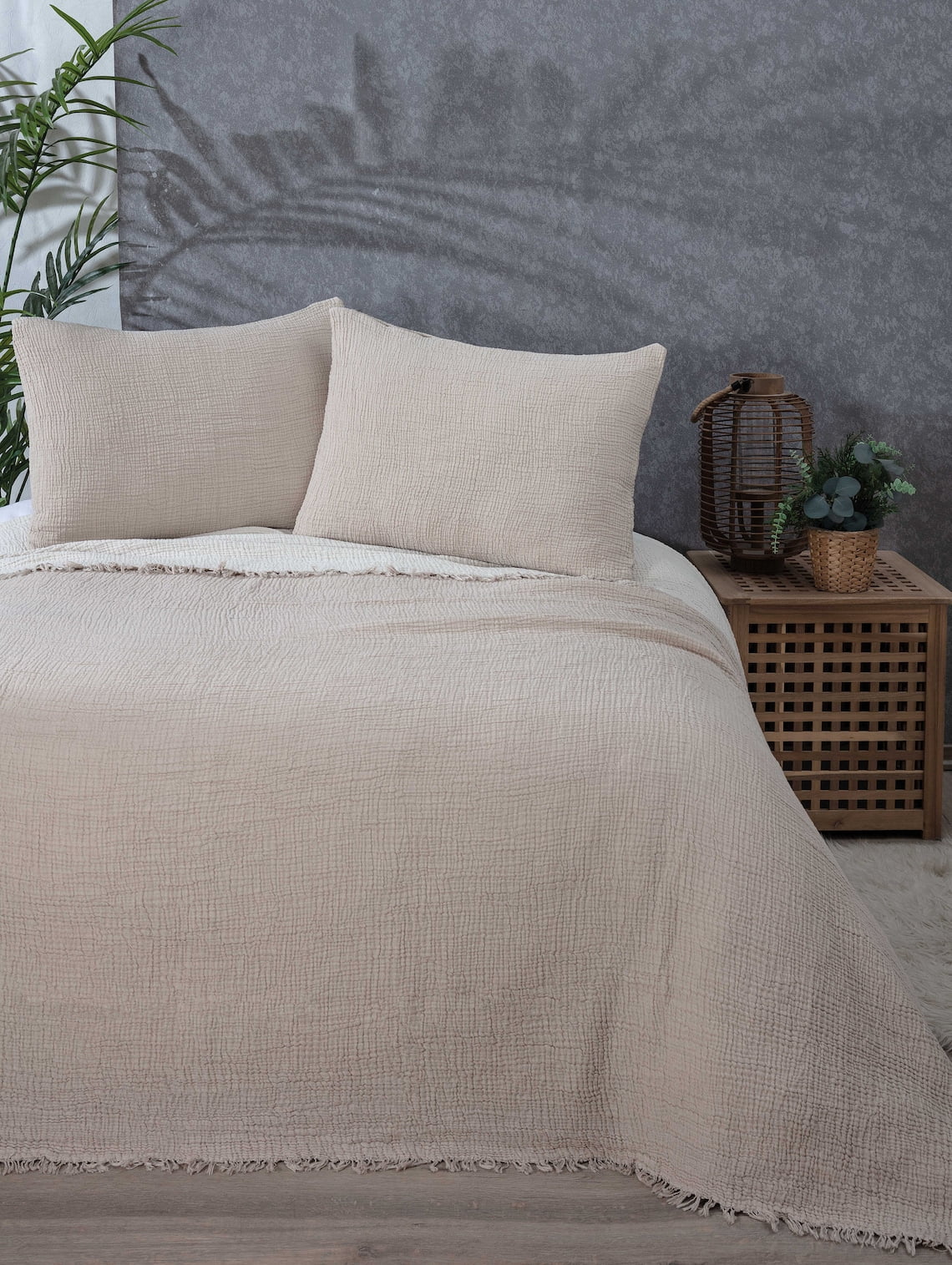 100% Cotton 4-Layer Muslin Blanket — Full/Queen Size 91x95, Reversible, OEKO-TEX Certified, Lightweight