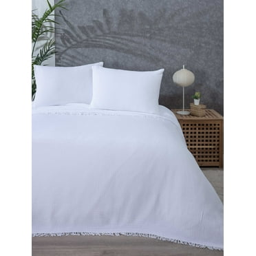 Muslin Blanket 4 Layers, Soft Bedspread, 100% Turkish Cotton Muslin Bed Cover, Reversible Coverlet, White, 63x90 inches, Twin Size