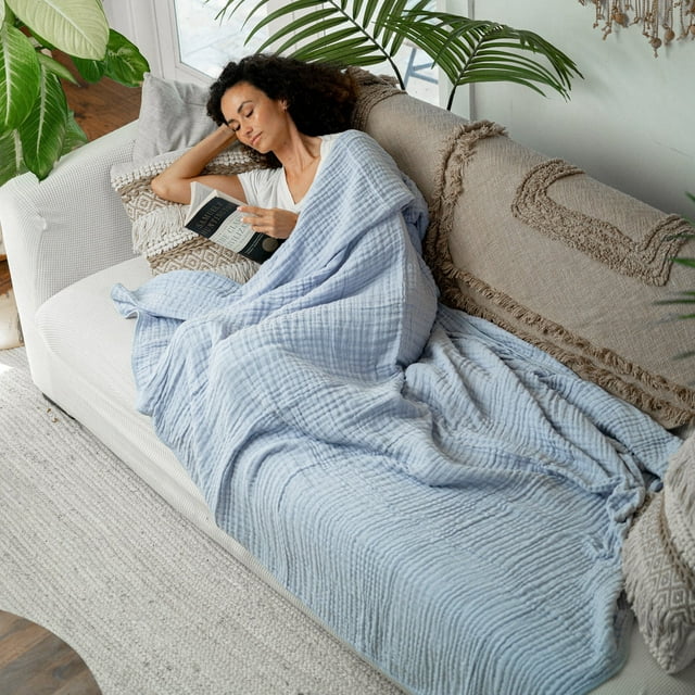 Muslin Blanket for Adults, Extra Large 90” x 66”, 6 Layer Cooling