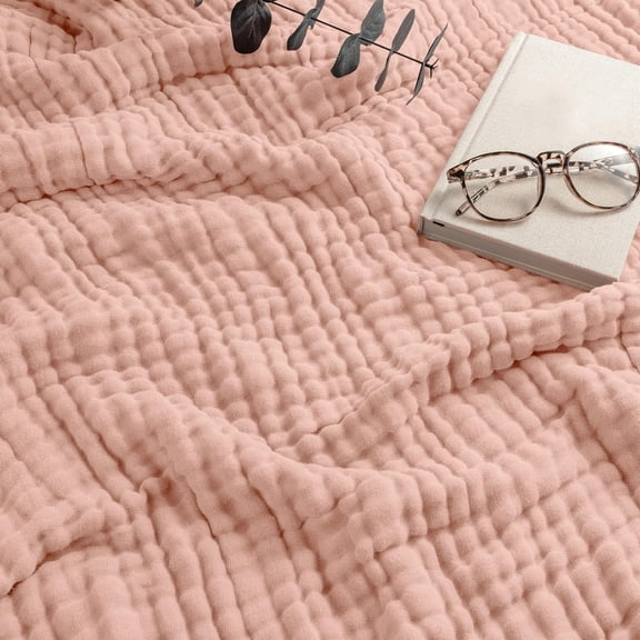 Muslin Blanket Queen 90 x 90 Inches 6 Layer Soft Breathable Lightweight Cotton Blush